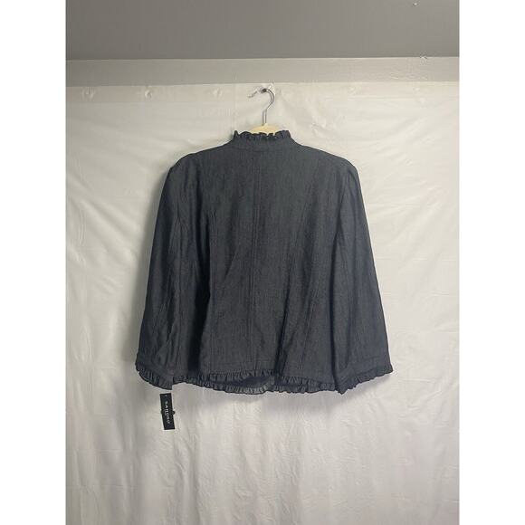 New Sandro Denim Military Style Button Up Ruffle Peplum Jacket Size Large - Picture 2 of 4